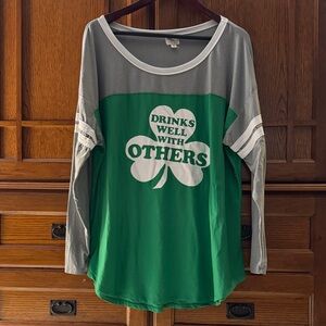 EUC Ultra Flirt Plus St Patrick’s Day Long Sleeve Raglan Baseball Top Drink